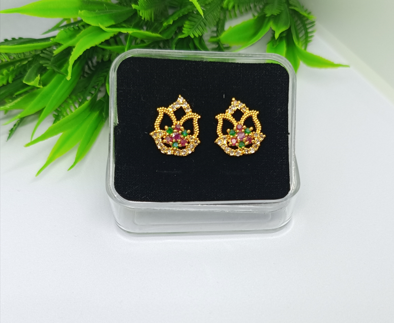 Gold-Tone Floral Multicolor Stone Stud Earrings - white