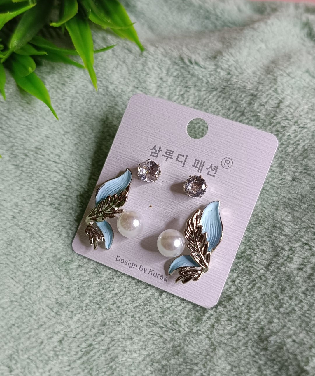 Blue Floral Pearl Stud & Drop Earrings SS-93
