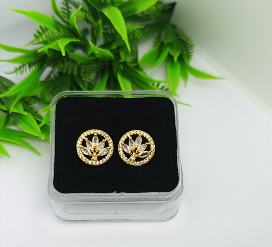 Elegant Gold-Tone Floral Crystal Stud Earrings ✨