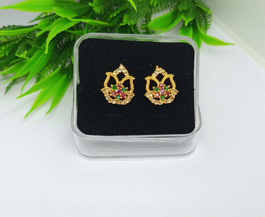 Gold-Tone Floral Multicolor Stone Stud Earrings - white
