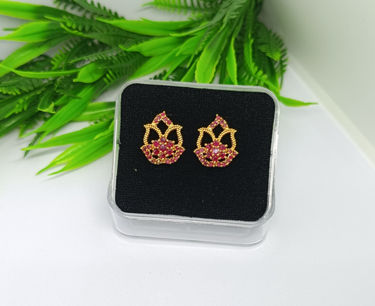 Gold-Tone Floral Multicolor Stone Stud Earrings - Red