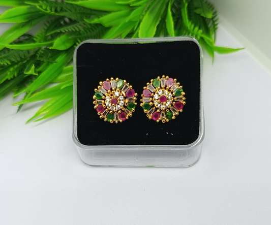 Gold-Tone Multicolor Floral Crystal Stud Earrings