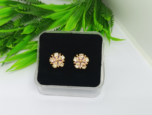 Floral Crystal Stud Earrings with Pink/Peach Accents