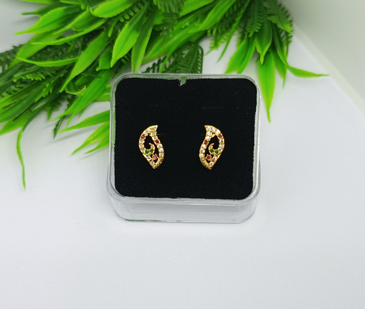Elegant Golden Paisley Rhinestone Stud Earrings