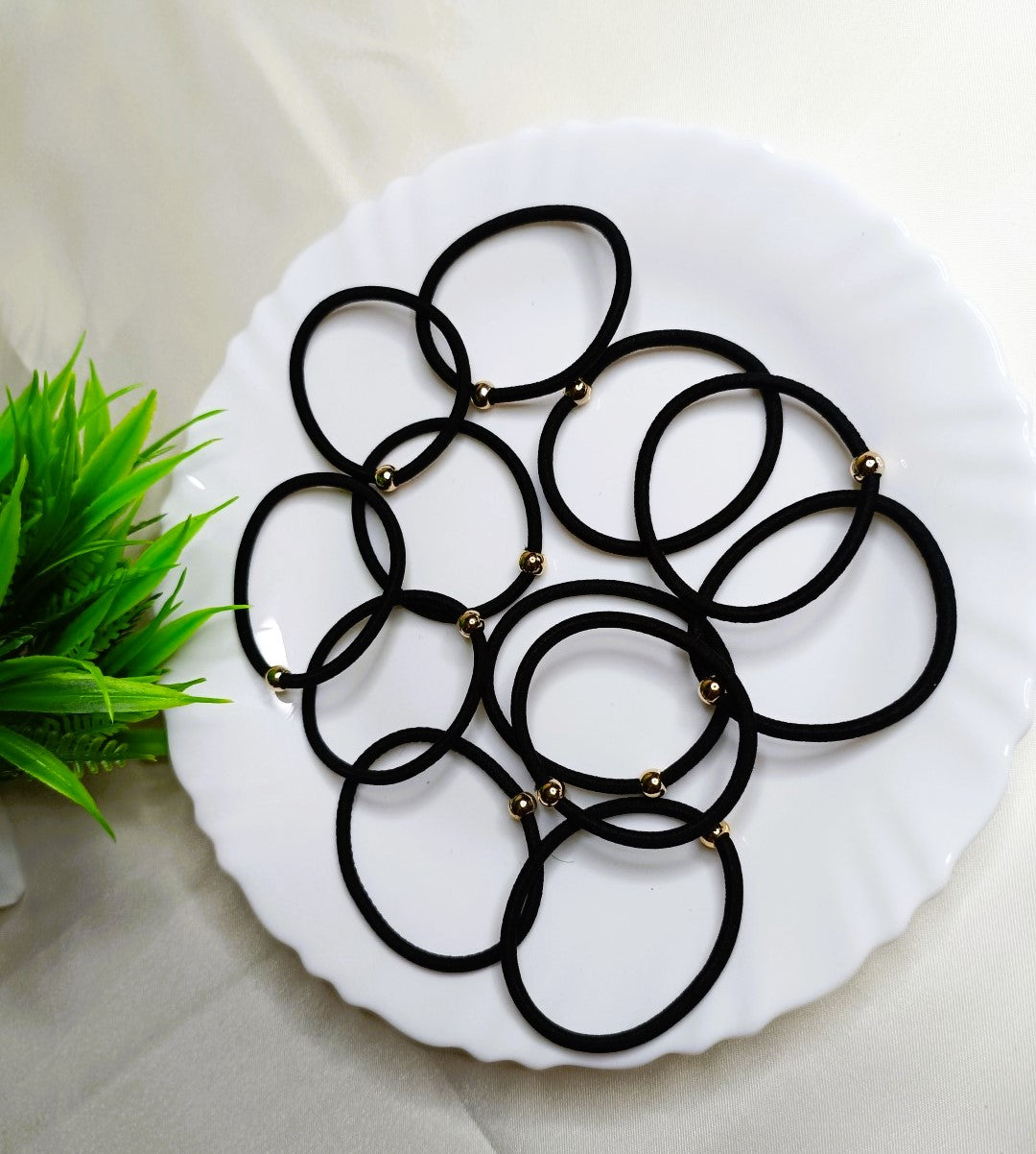Black hair rubber band with golden bead SS-30