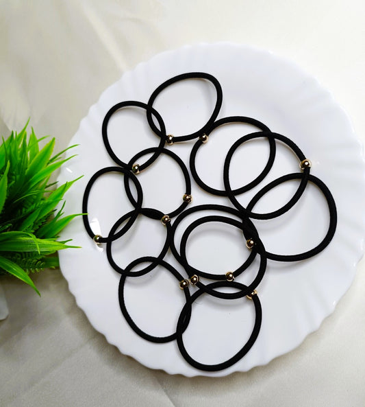 Black hair rubber band with golden bead SS-30