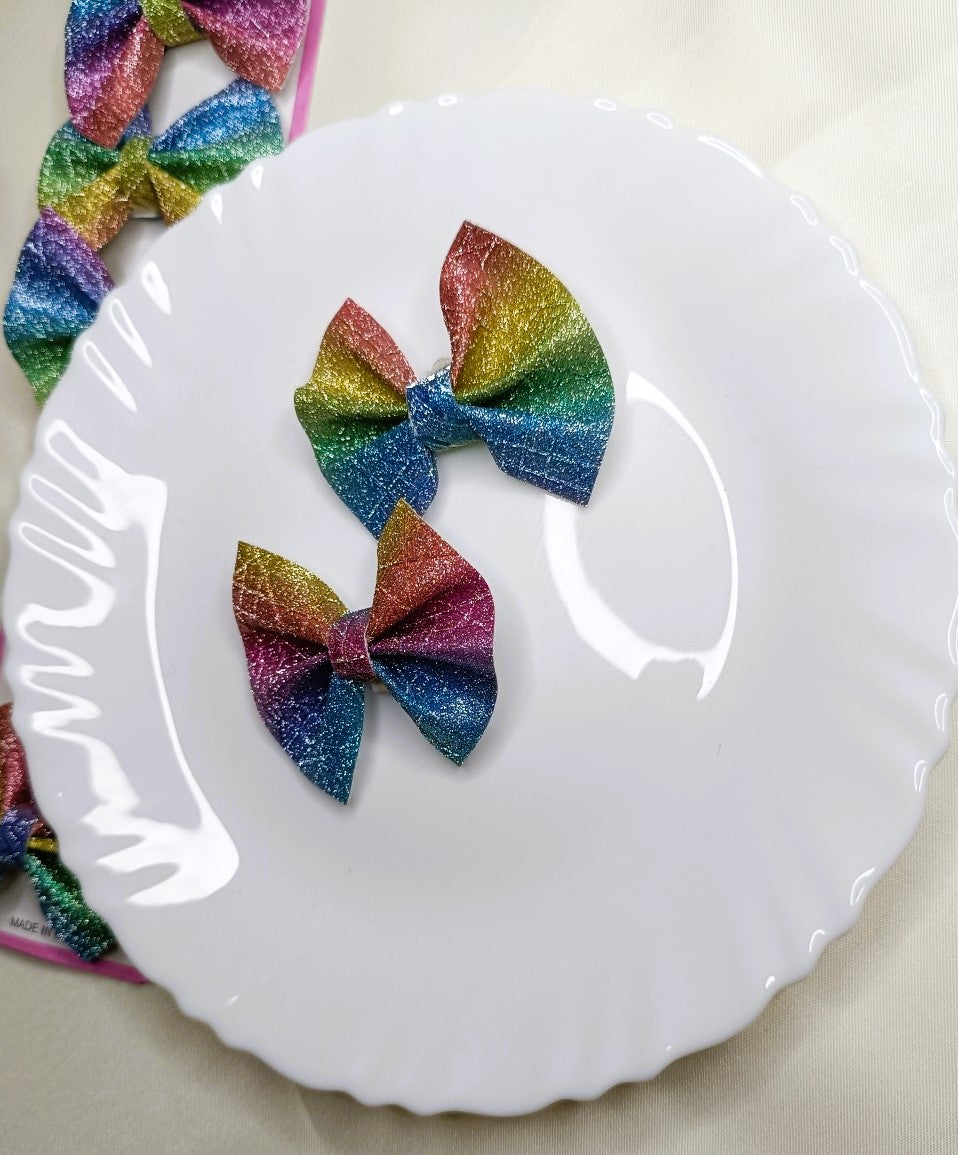 Sparkle Rainbow Glitter Bow Hair Clips – Pack of 2 SS-36