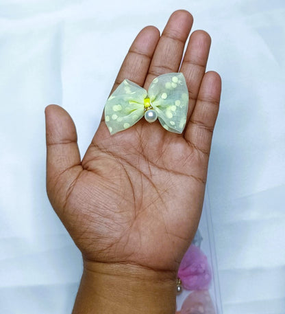 Pastel Pearl Organza Hair Bow Clips SS-40