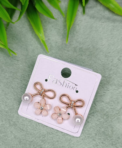 Bow Bloom Pearl Flower Stud Earrings SS-47