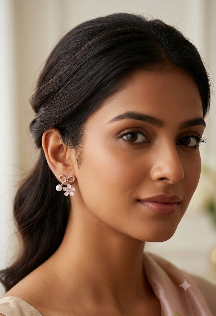 Bow Bloom Pearl Flower Stud Earrings SS-47