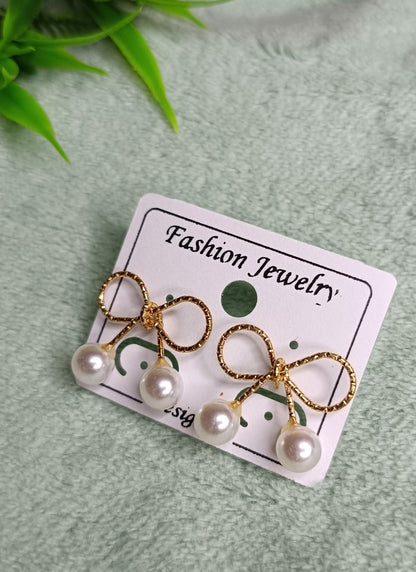 Luxe Bow Pearl Drop Earrings SS-48