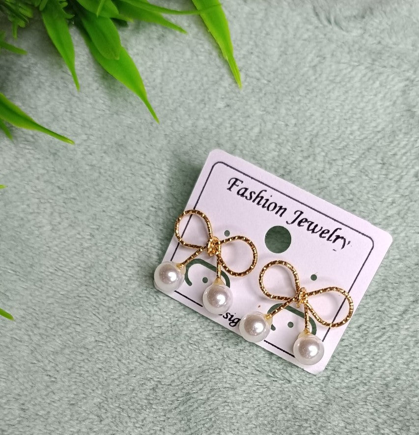 Luxe Bow Pearl Drop Earrings SS-48