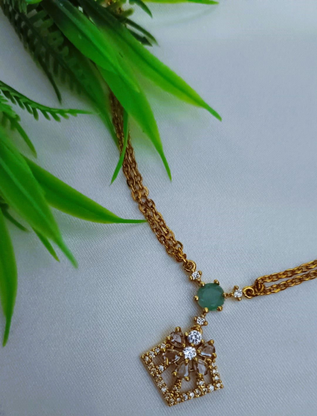 Premium quality gold plated CZ double chain pendent SS-51