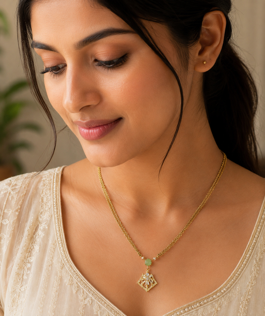 Premium quality gold plated CZ double chain pendent SS-51