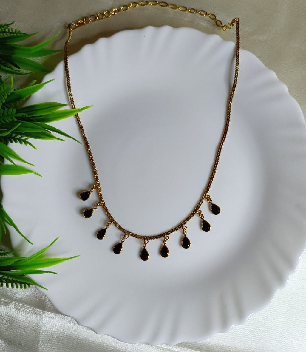 Black Teardrop Charm Gold-Tone Necklace SS-54 (Drop pendent)