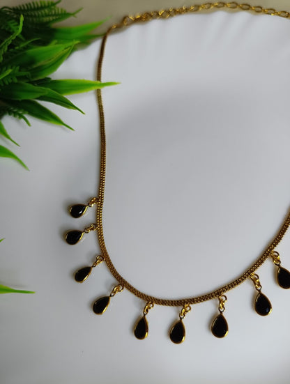 Black Teardrop Charm Gold-Tone Necklace SS-54 (Drop pendent)