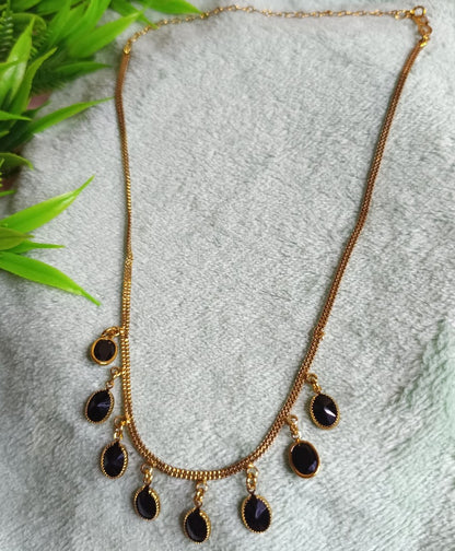 Black Oval Stone Charm Gold-Tone Necklace SS-54