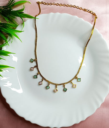 Gold-Tone Pastel Charm Necklace for Women (Green-Peach) SS-54