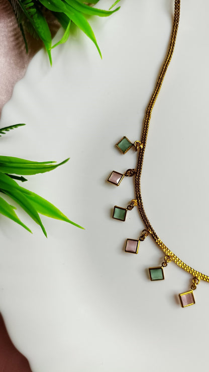 Gold-Tone Pastel Charm Necklace for Women (Green-Peach) SS-54