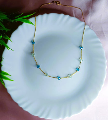 Trendy Beaded gold chain necklace for women SS-84 blue ice blue