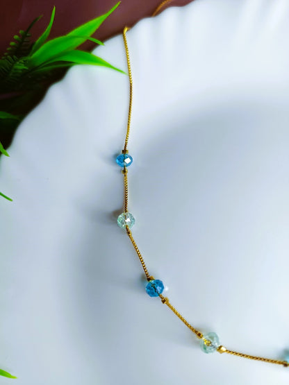 Trendy Beaded gold chain necklace for women SS-84 blue ice blue
