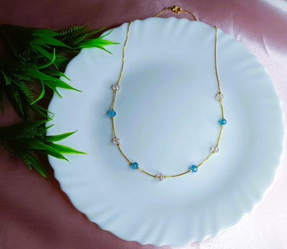 Trendy Beaded gold chain necklace for women SS-84 Blue-peach