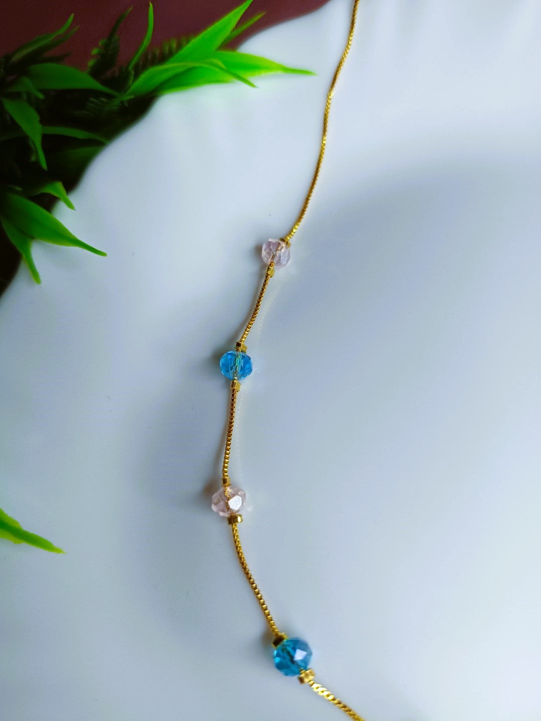 Trendy Beaded gold chain necklace for women SS-84 Blue-peach