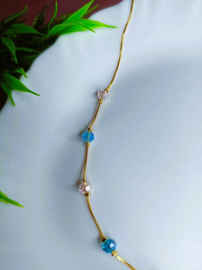 Trendy Beaded gold chain necklace for women SS-84 Blue-peach