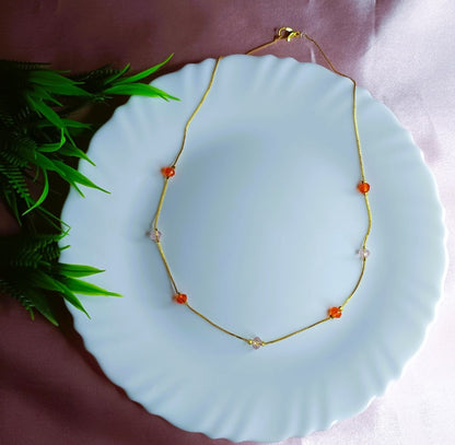Trendy Beaded gold chain necklace for women SS-84 orange and peach