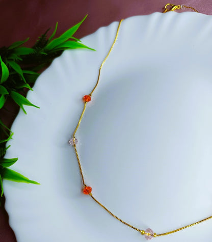Trendy Beaded gold chain necklace for women SS-84 orange and peach