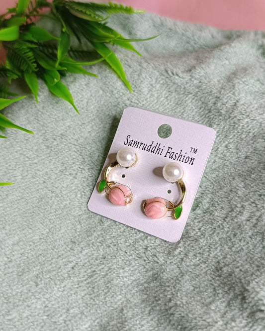 Elegant Pink Rose Pearl Hoop Earrings for Women SS-85