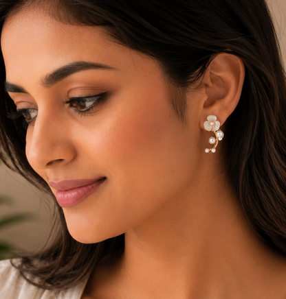 Elegant Floral Pearl Ear Jacket Earrings for Women SS-86