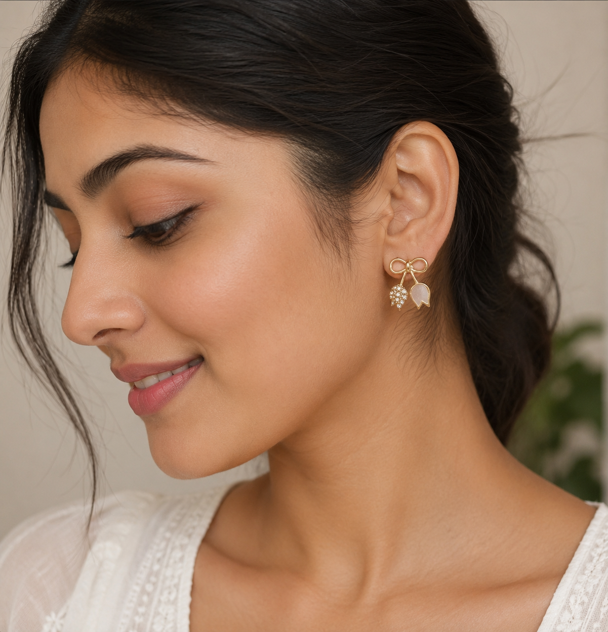 Trendy Bow & Pomegranate Charm Earrings SS-87