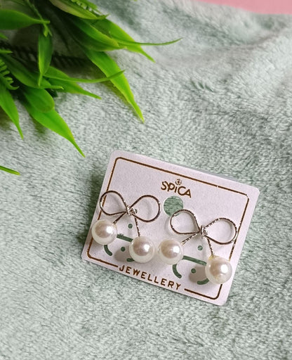 Bow & Pearl Charm Earrings – Elegant Statement Studs SS-88