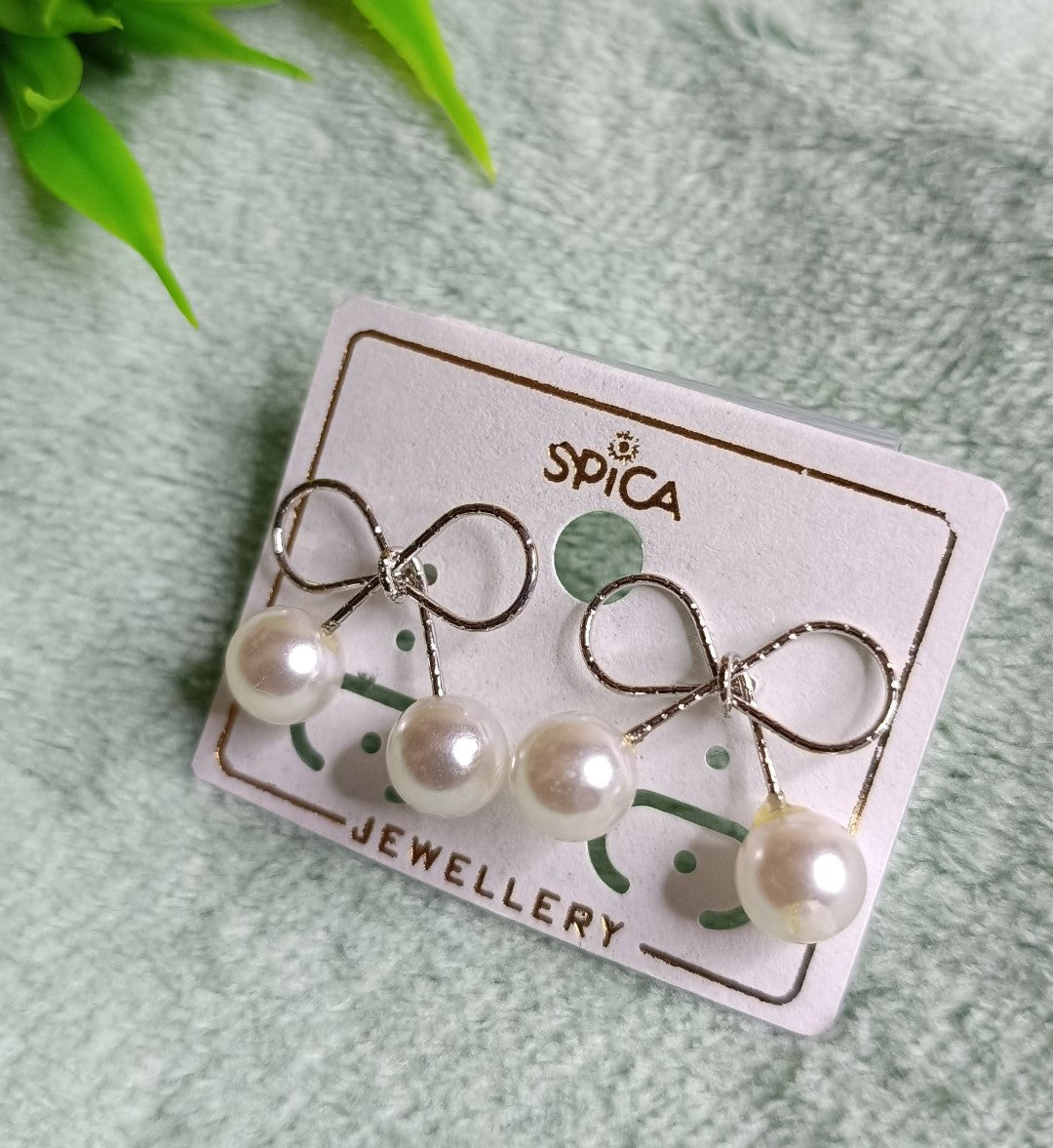 Bow & Pearl Charm Earrings – Elegant Statement Studs SS-88