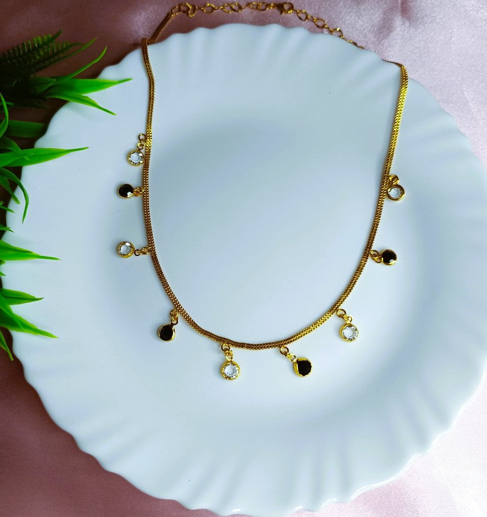 Trendy gold plated black &white stone charm necklace for women SS-89