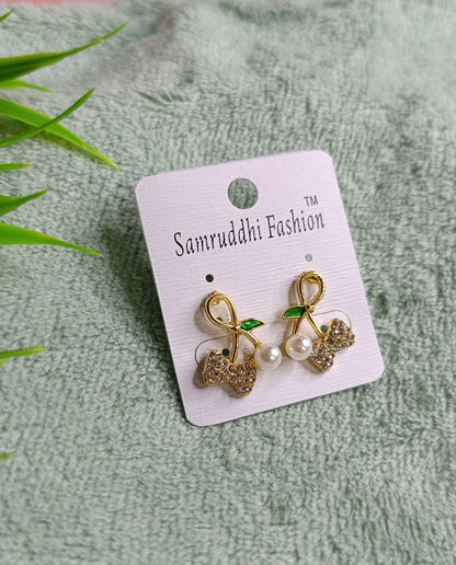 Sparkling Cherry Bow Pearl Earrings SS-90