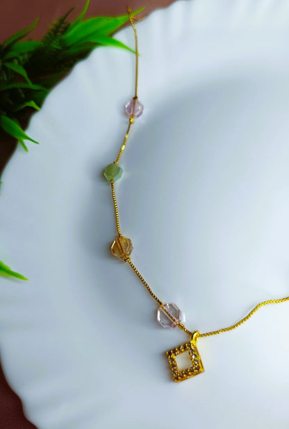 pastel beaded gold chain necklace with locket for women SS-92