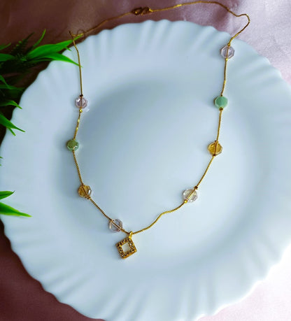 pastel beaded gold chain necklace with locket for women SS-92
