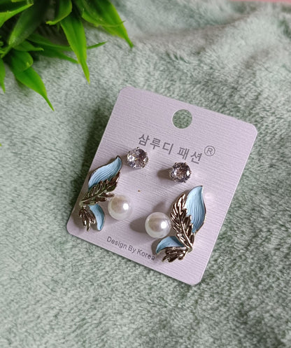 Blue Floral Pearl Stud & Drop Earrings SS-93