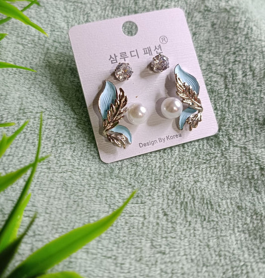 Blue Floral Pearl Stud & Drop Earrings SS-93