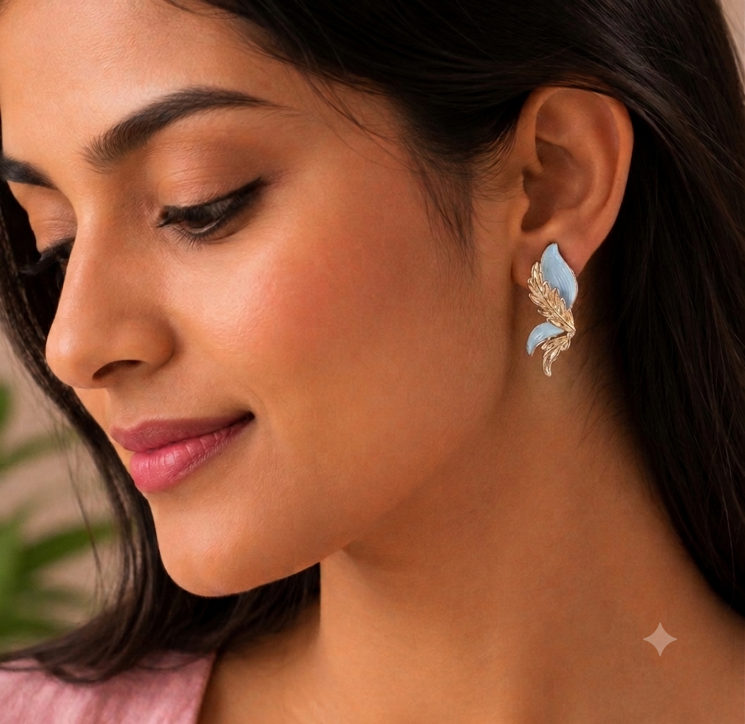 Blue Floral Pearl Stud & Drop Earrings SS-93