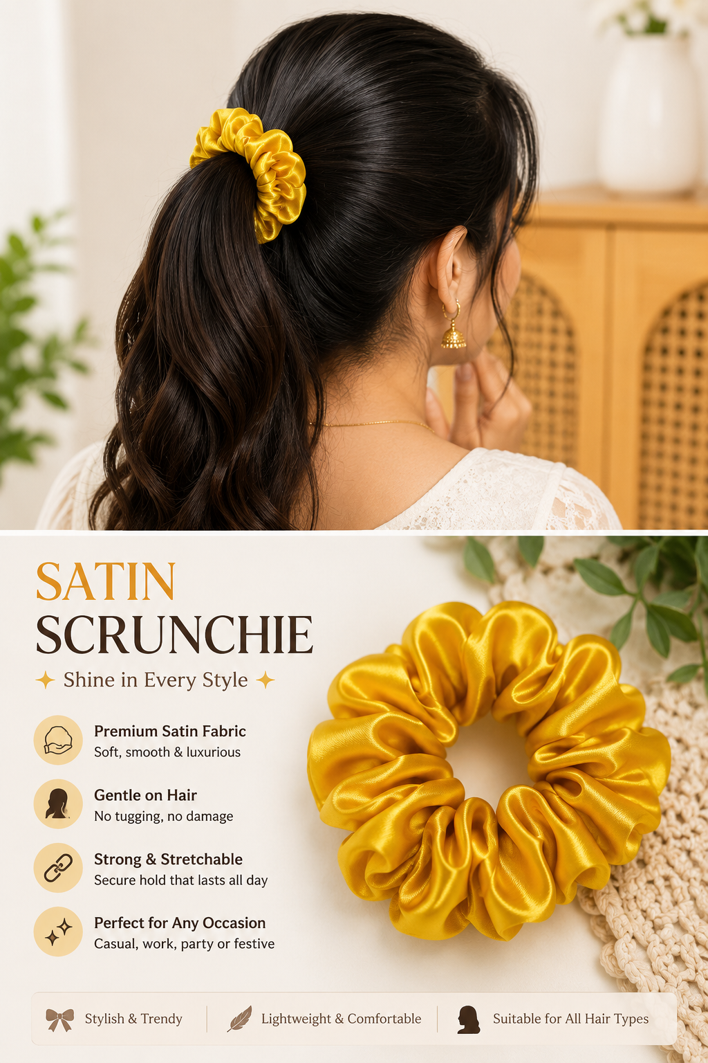 Trendy elegant shiny colour scrunchies SS-63