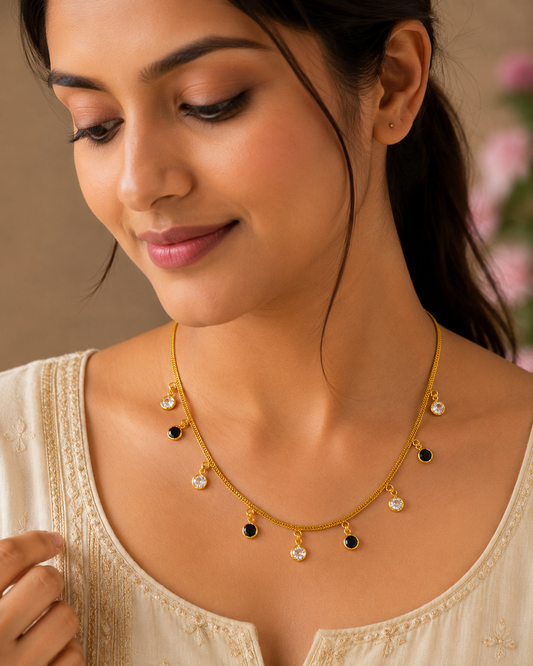 Trendy gold plated black &white stone charm necklace for women SS-89